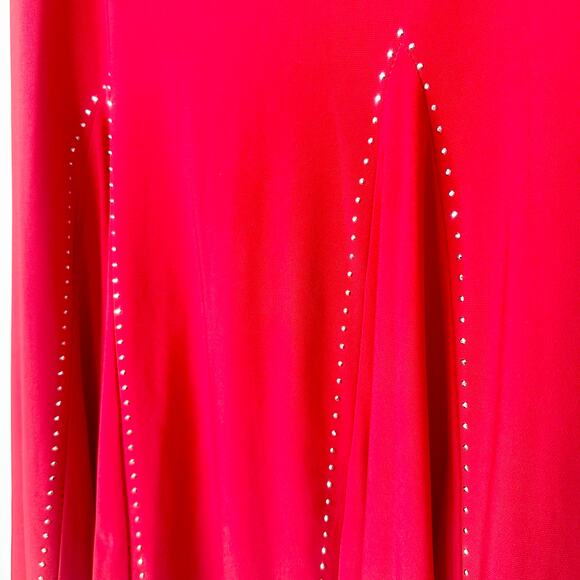 VTG 90s/Y2k Red Hot Chrome Rhinestone Studded Latin Mermaid Tango Midi Skirt 2XL - Picture 6 of 11